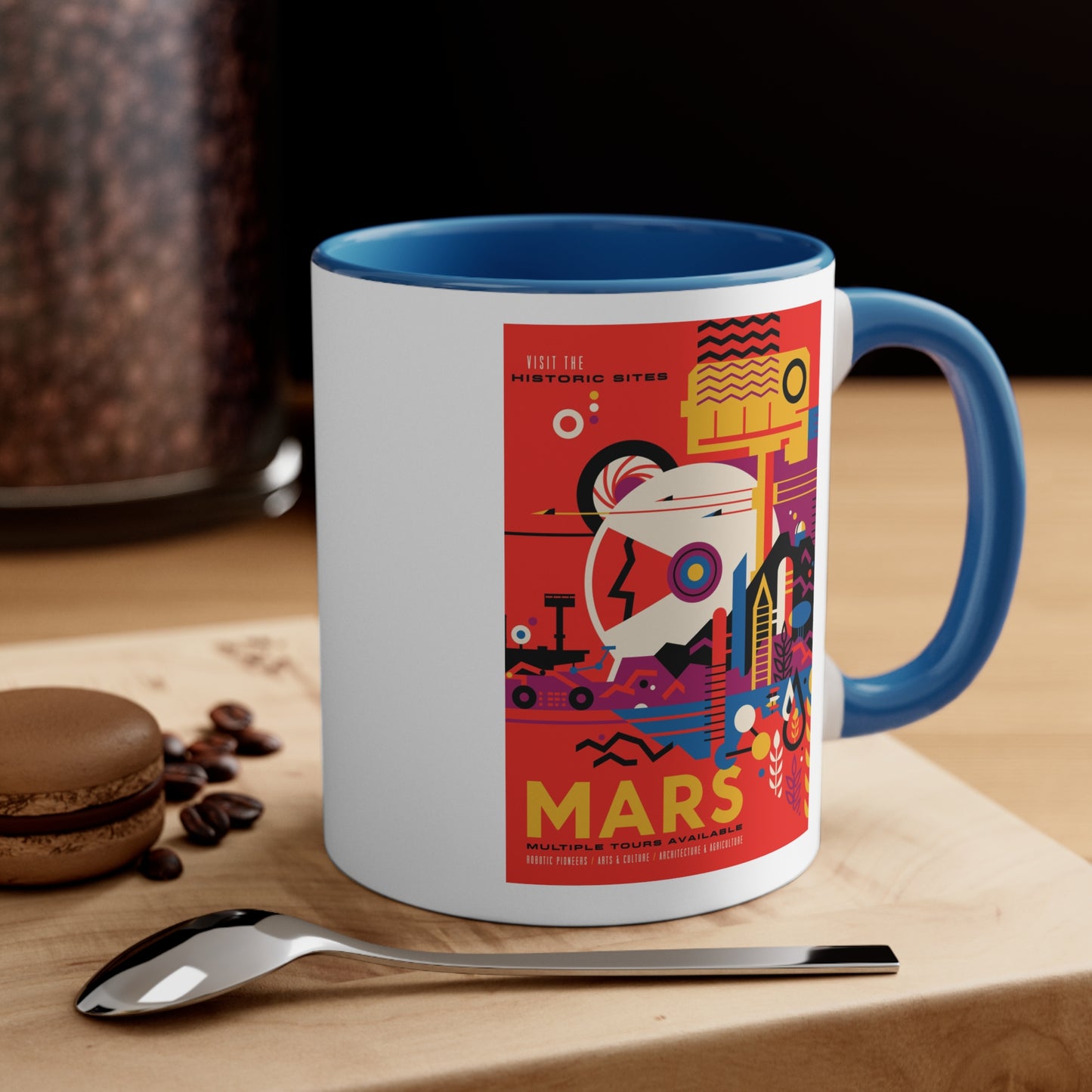 Retrofuturist Mars Space Tourism Accent Coffee Mug, 11oz