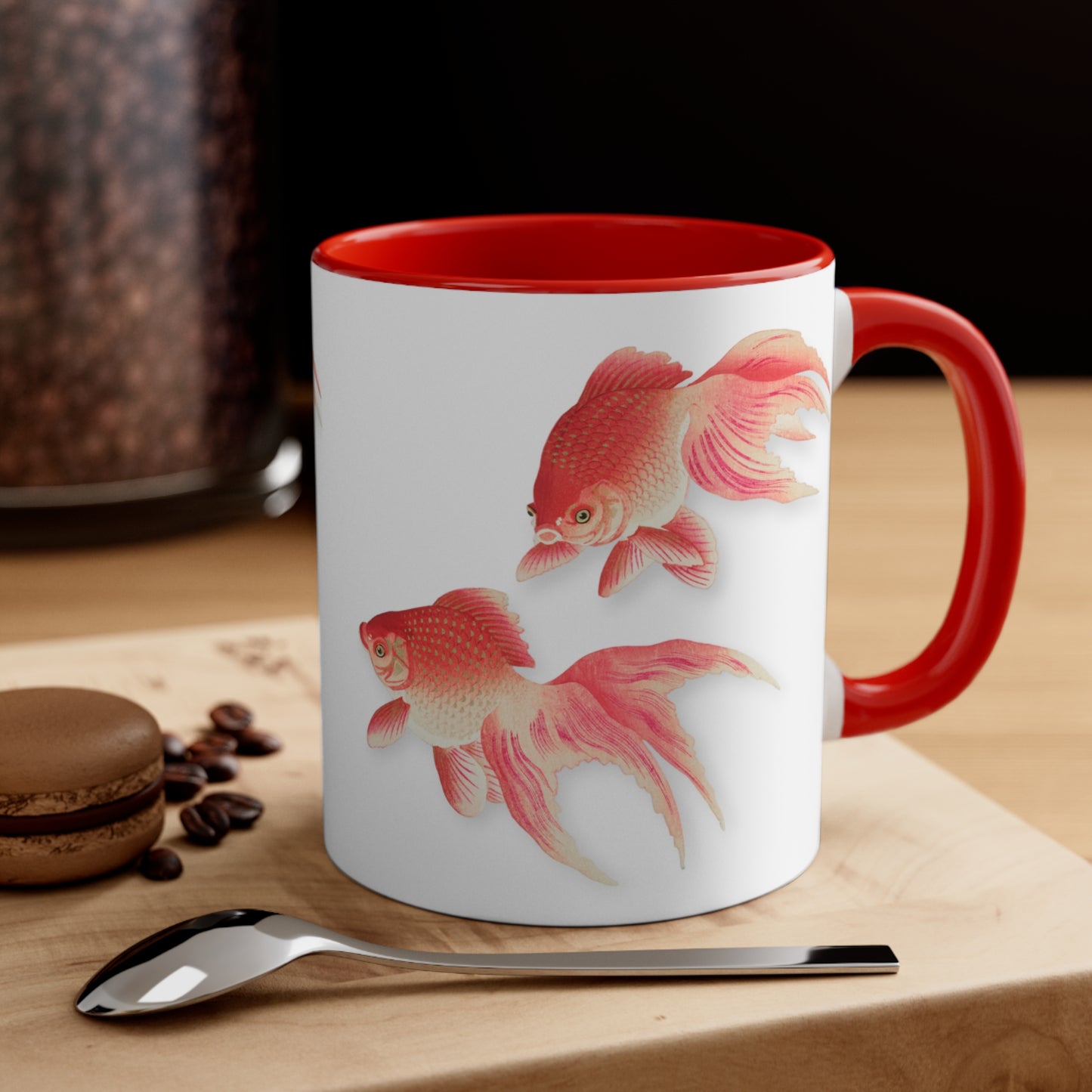 Detail from 'Two Veil Goldfish' Japanese Print Accent Coffee Mug, 11oz