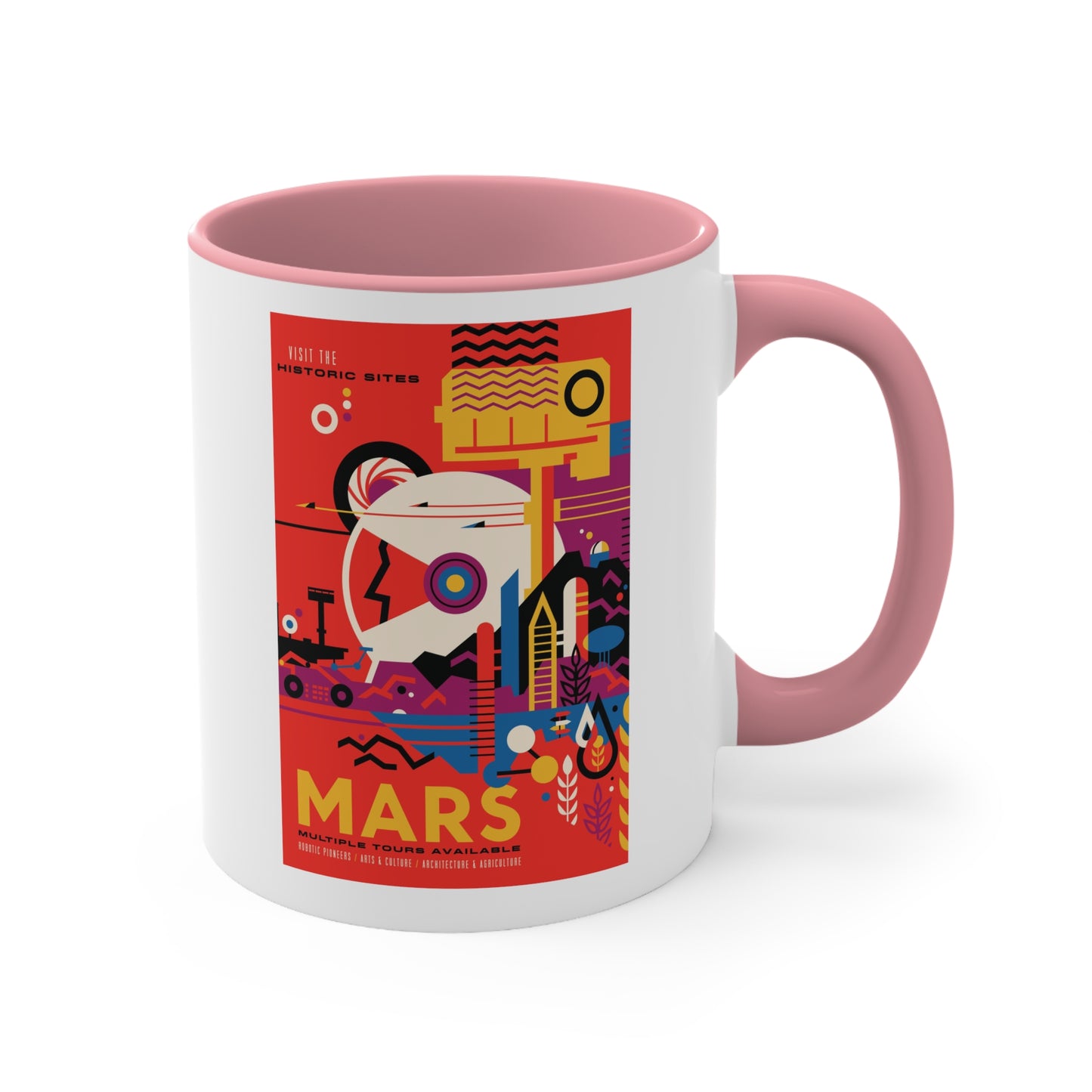 Retrofuturist Mars Space Tourism Accent Coffee Mug, 11oz