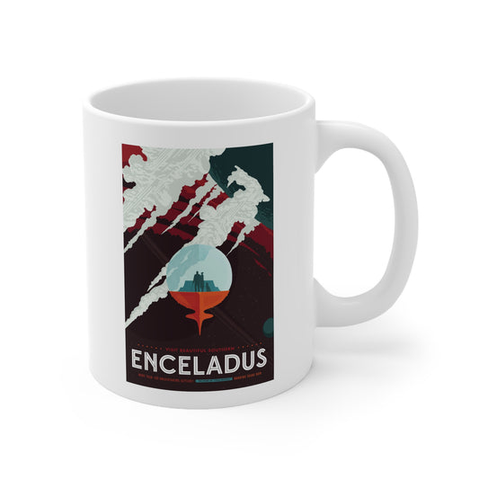 Retrofuturist Enceladus Space Tourism Ceramic Mug 11oz