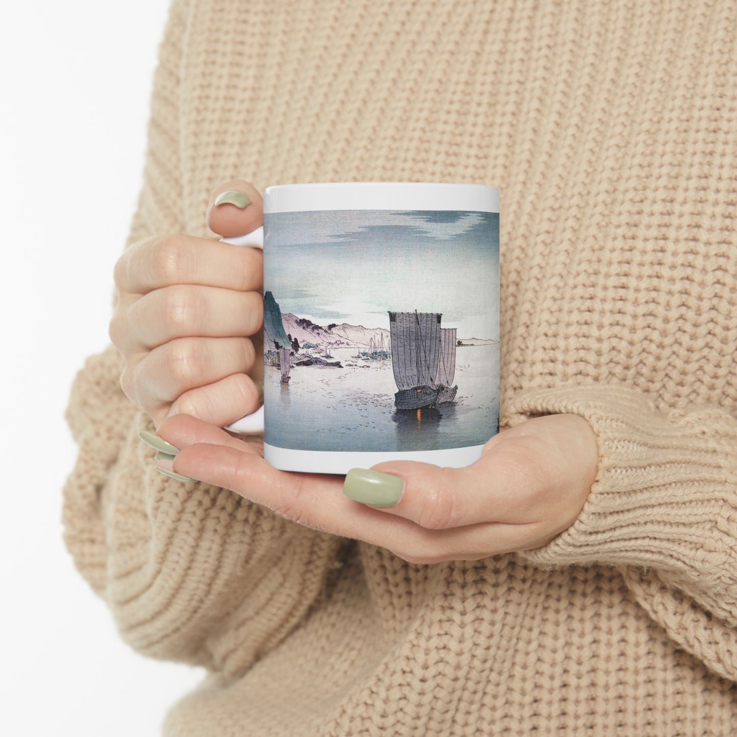 Ships in Harbor Japanese Design Ceramic Mug 11oz