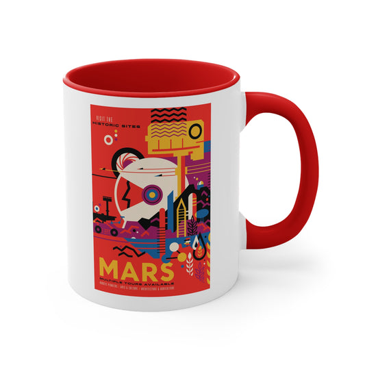 Retrofuturist Mars Space Tourism Accent Coffee Mug, 11oz