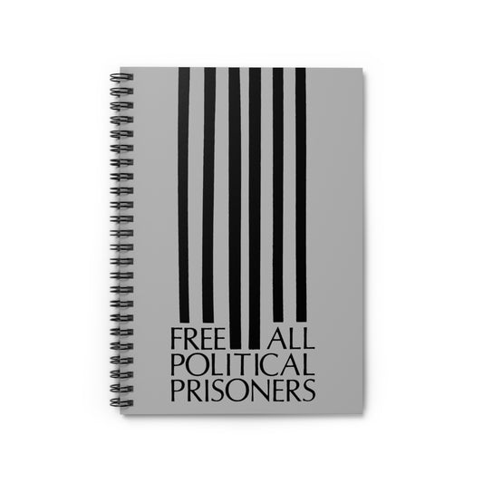 'Free All Political Prisoners' Black on Gray Spiral Notebook - Ruled Line