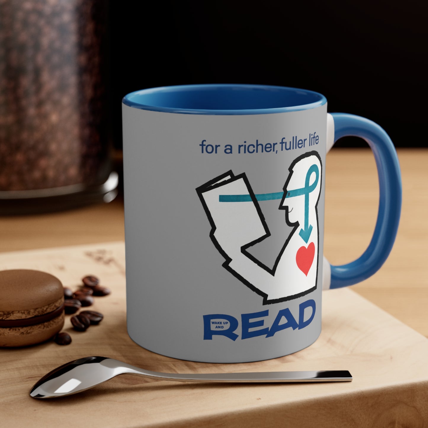 'For a Richer Life, Read' Gray Accent Coffee Mug, 11oz