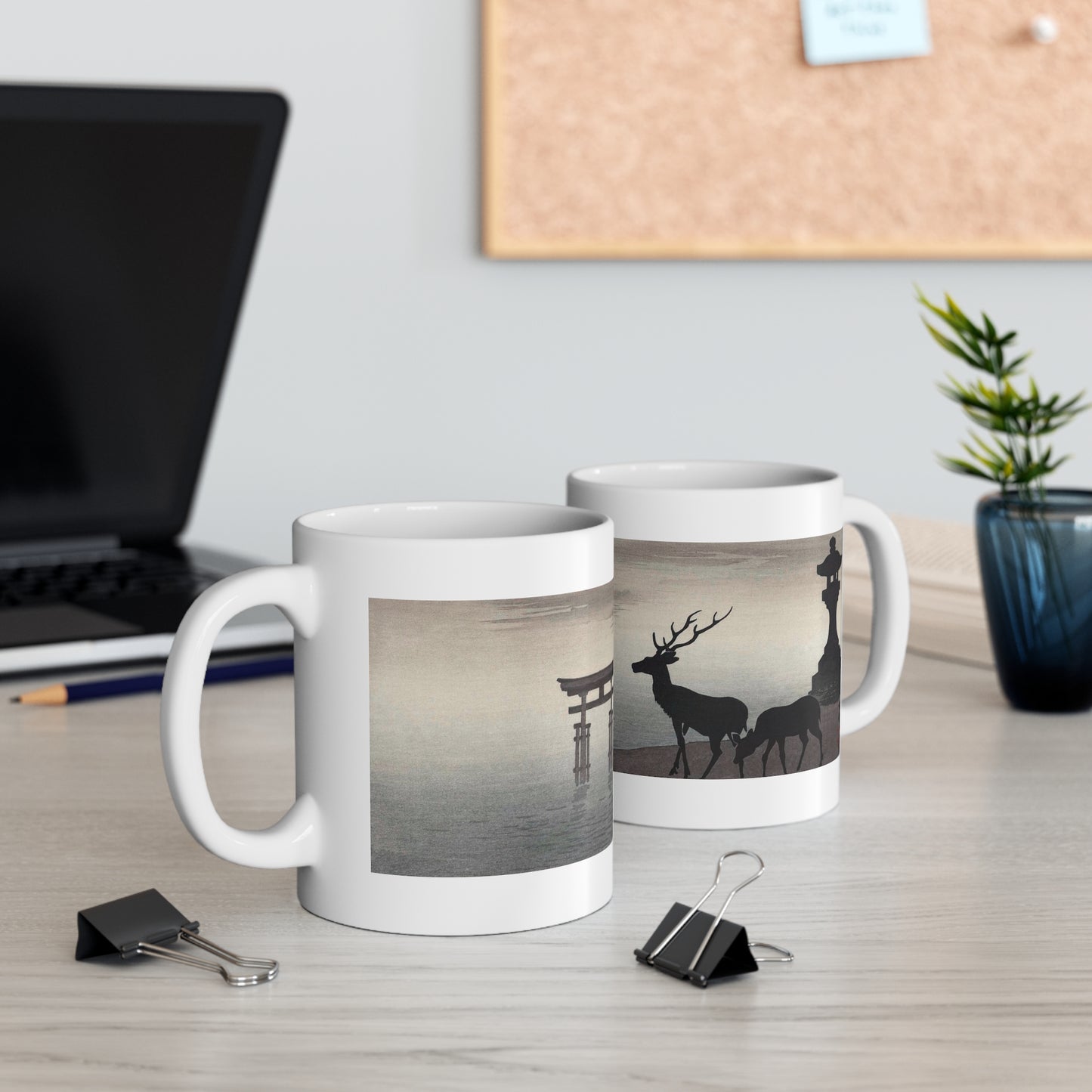 Deer and Torri Japanese Design Ceramic Mug 11oz