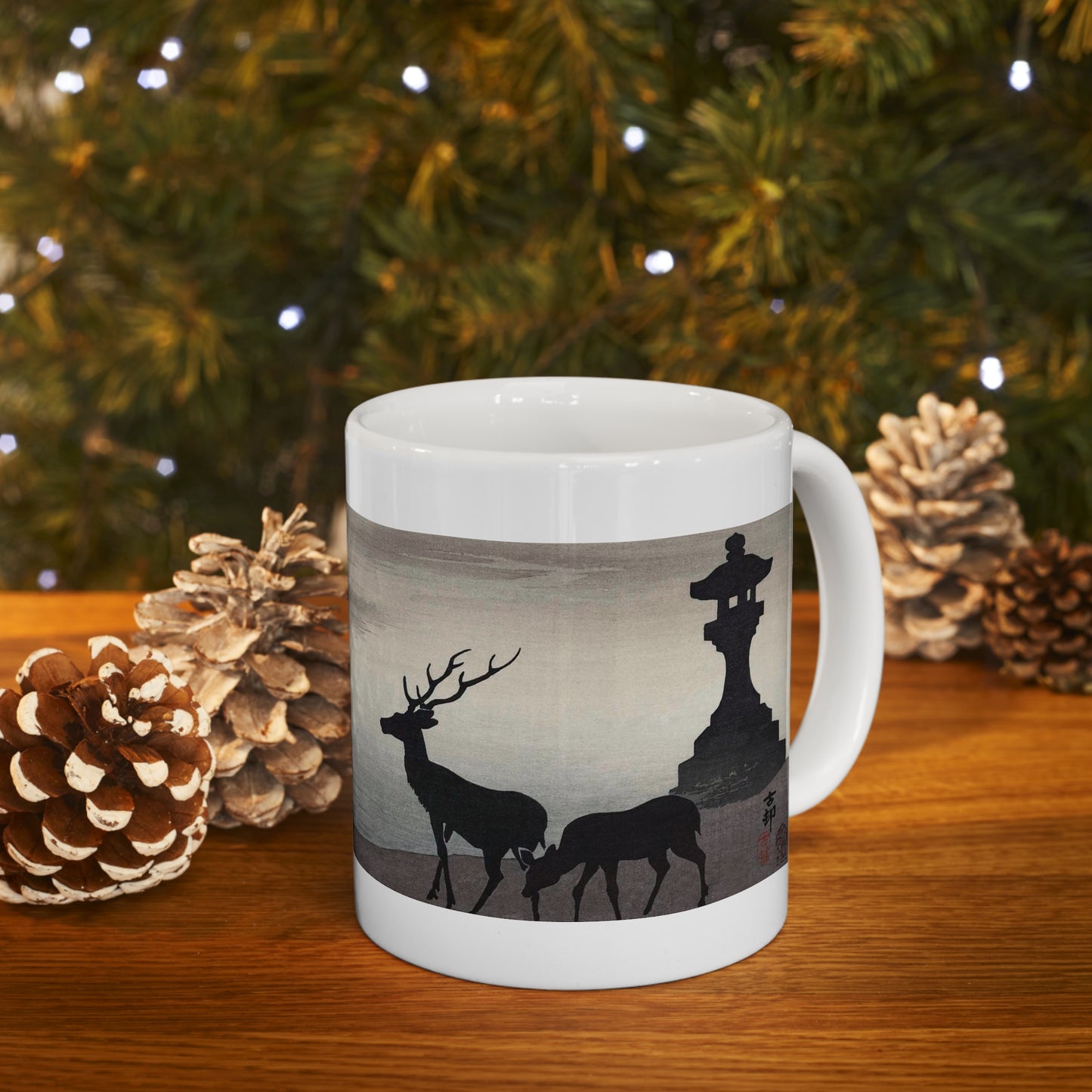 Deer and Torri Japanese Design Ceramic Mug 11oz