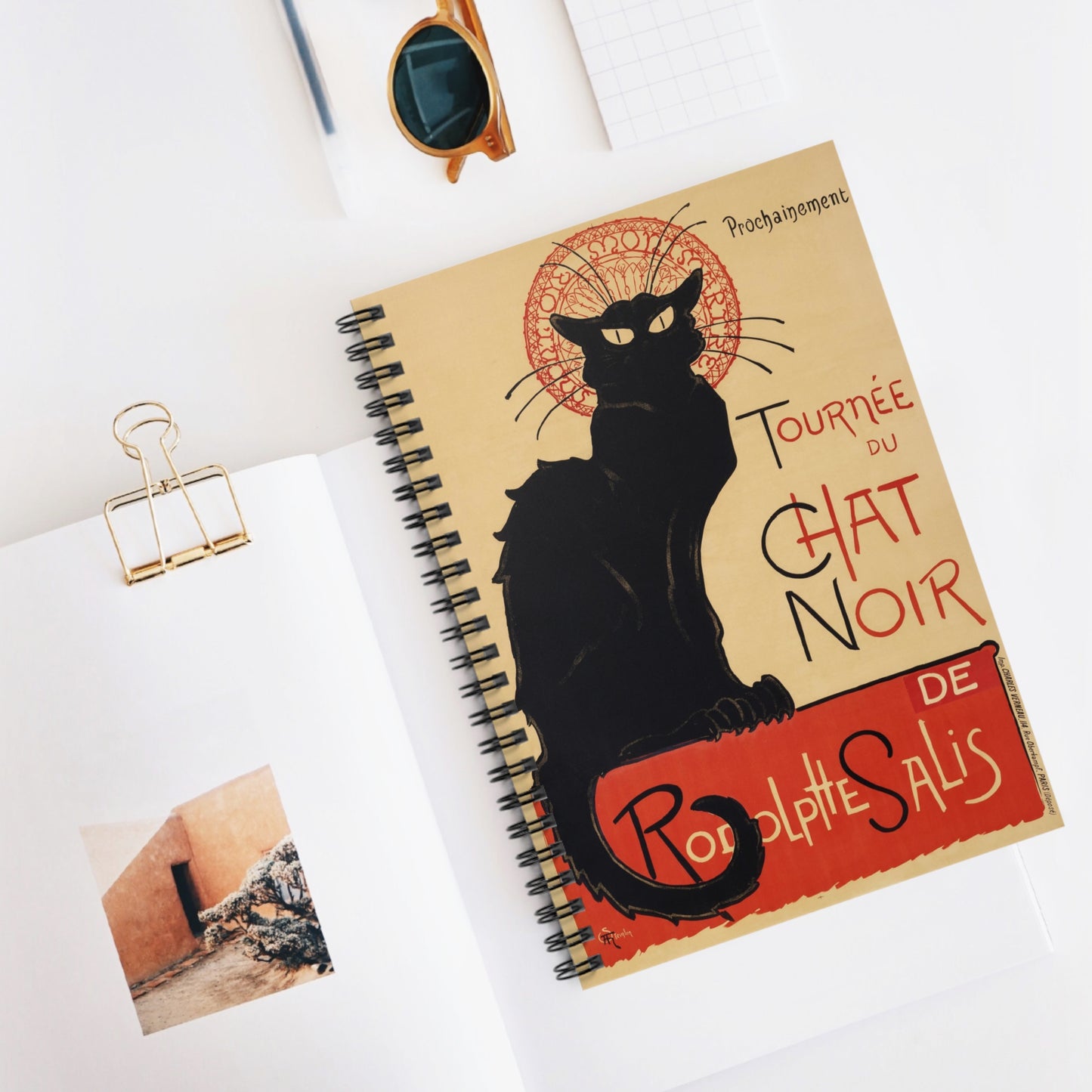 Vintage Chat Noir Spiral Notebook - Ruled Line