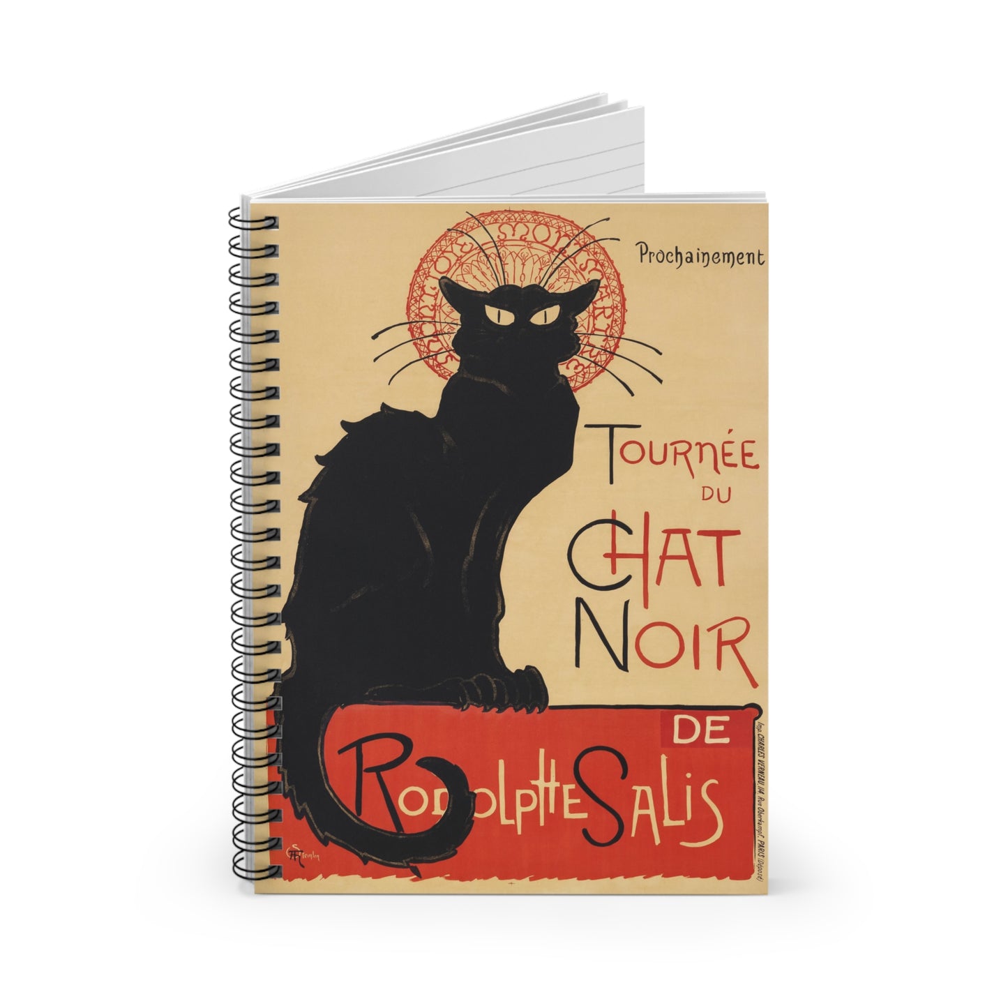 Vintage Chat Noir Spiral Notebook - Ruled Line