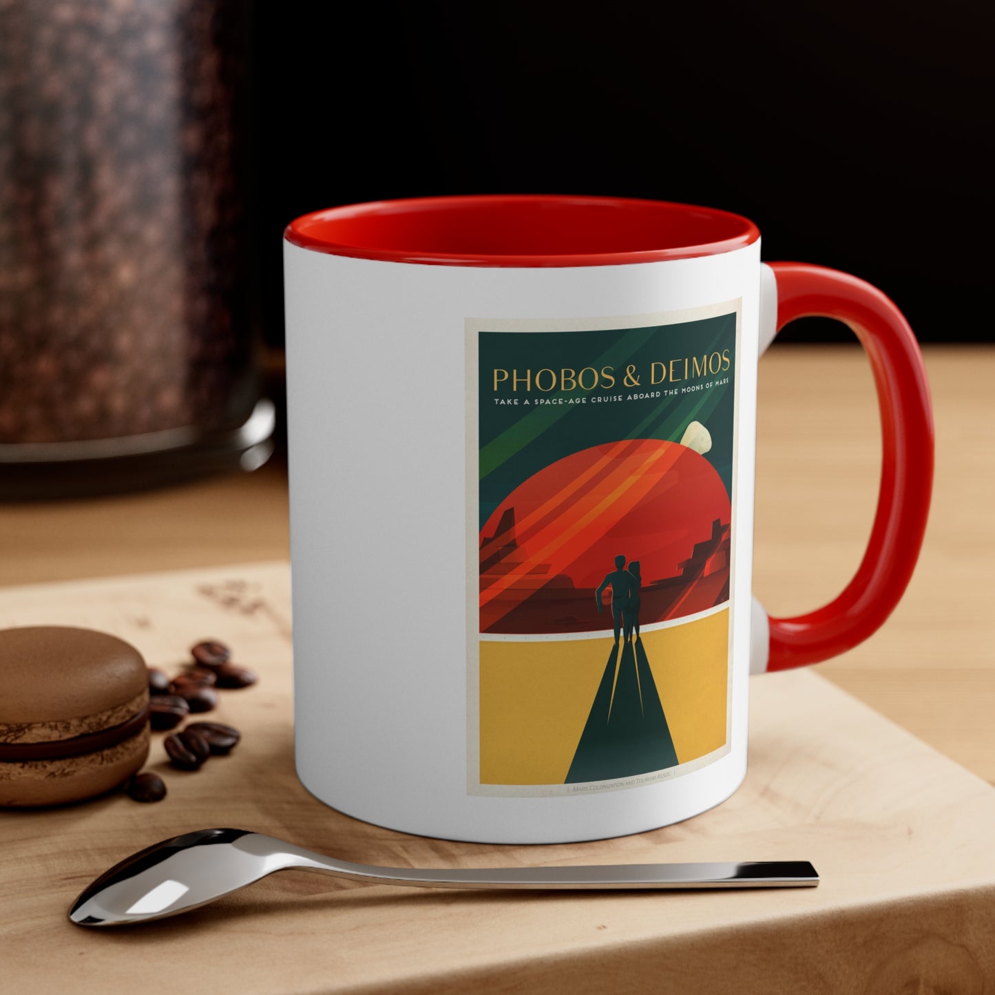 Retrofuturist Mars Space Tourism Accent Coffee Mug, 11oz