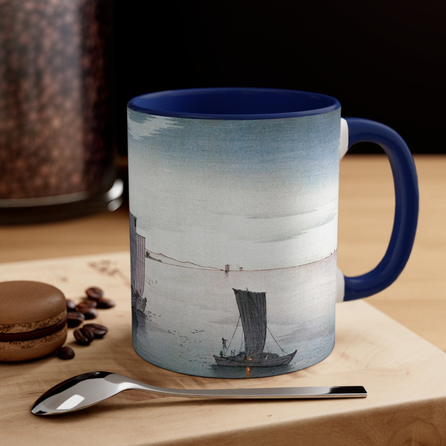 Boats in Harbor Japanese Print Accent Coffee Mug, 11oz