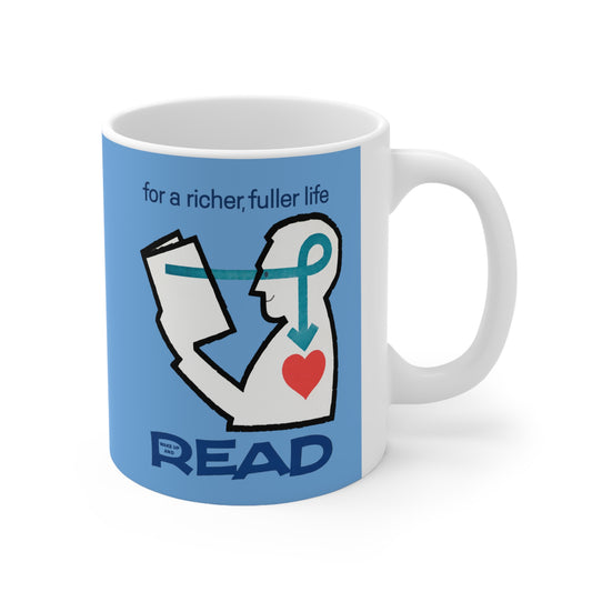 'For a Richer Life, Read' Light Blue Ceramic Mug 11oz