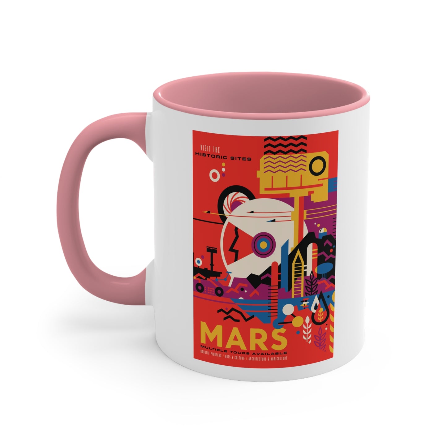 Retrofuturist Mars Space Tourism Accent Coffee Mug, 11oz